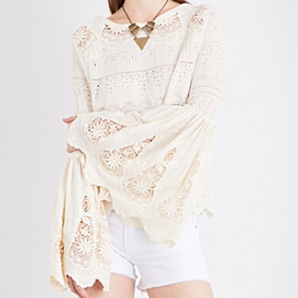 New Free People Once Upon a Time Lace Top Ivory M - Picture 5 of 5